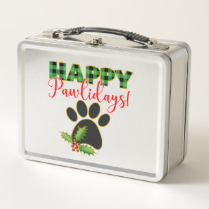 Christmas Pawliday Happy Holiday for Dog Lover Metal Lunch Box