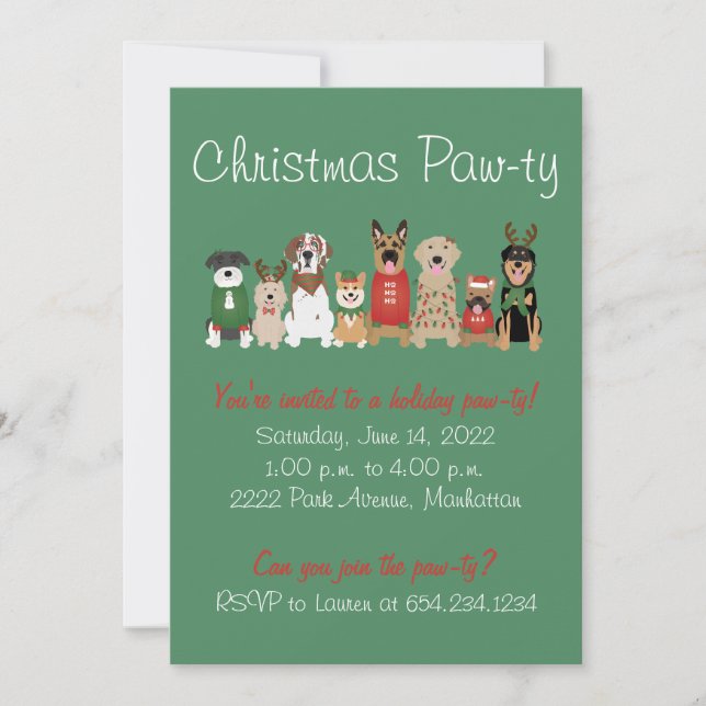 Christmas Pawty Dog Holiday Red Green Invitation (Front)