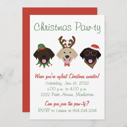 Christmas Pawty Labrador Retriever Dogs Invitation