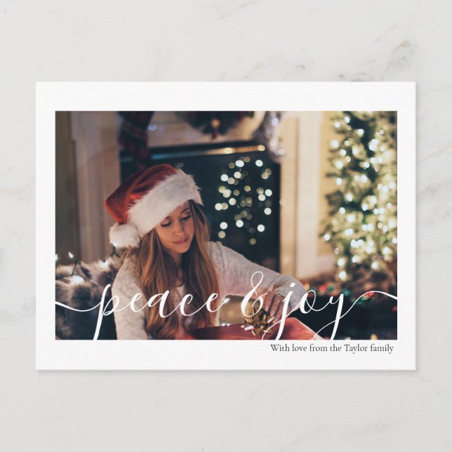 Christmas Peace And Joy Typography Photo Postcard (Front)