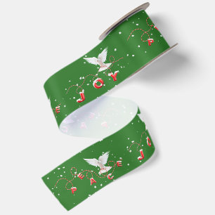Christmas Peace and Joy White Doves in Snowflakes Satin Ribbon