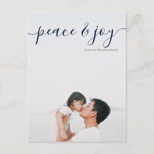 Christmas Peace And Typography Photo blue back Postcard