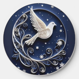 Christmas Peace Dove Bird Faux Papercraft Wireless Charger
