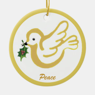 Christmas peace dove ceramic ornament