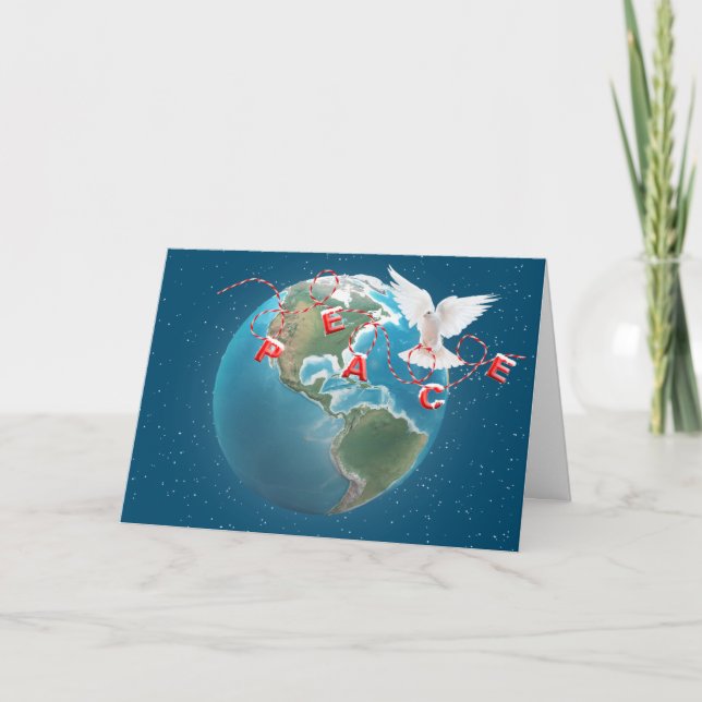 Christmas Peace Dove on World Globe  Card (Front)