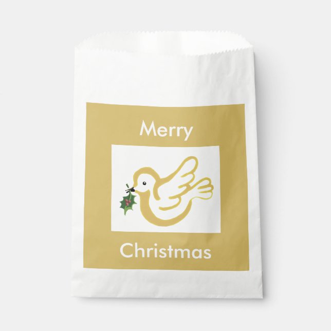 Christmas peace dove with holly favor bag (Front)