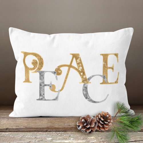 Christmas Peace Gold n Silver Simple Modern Name   Lumbar Pillow