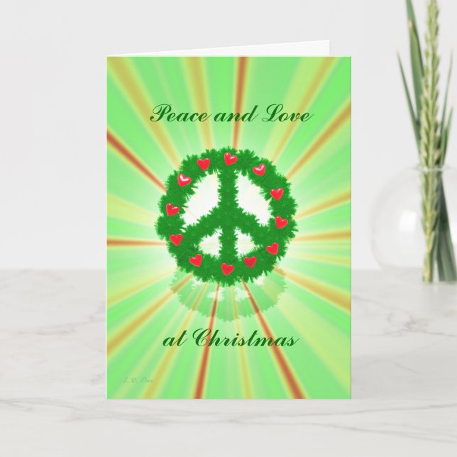 Christmas Peace Hearts Wreath Holiday Card (Front)