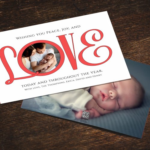 Christmas Peace Joy and Love Cute Modern 2 Photo  Holiday Card