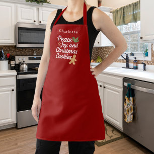 Christmas peace joy cookies quote name red apron