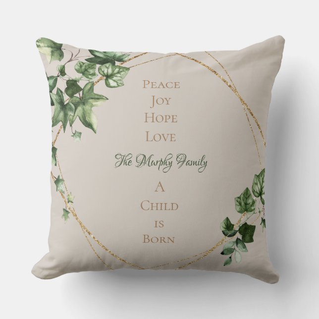 Christmas Peace Joy Hope Love Custom Name Throw Pillow (Front)