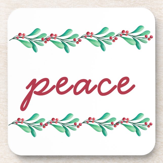 Christmas Peace Leaves and Berries  Beverage Coaster (Front)
