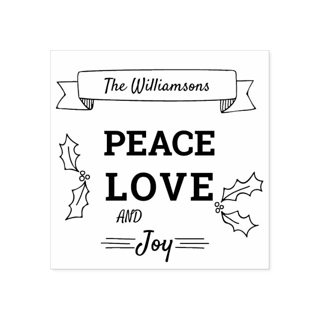 Christmas Peace Love and Joy Personalized Rubber Stamp (Imprint)