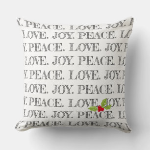 Christmas Peace Love Joy Holly Festive Holiday Throw Pillow