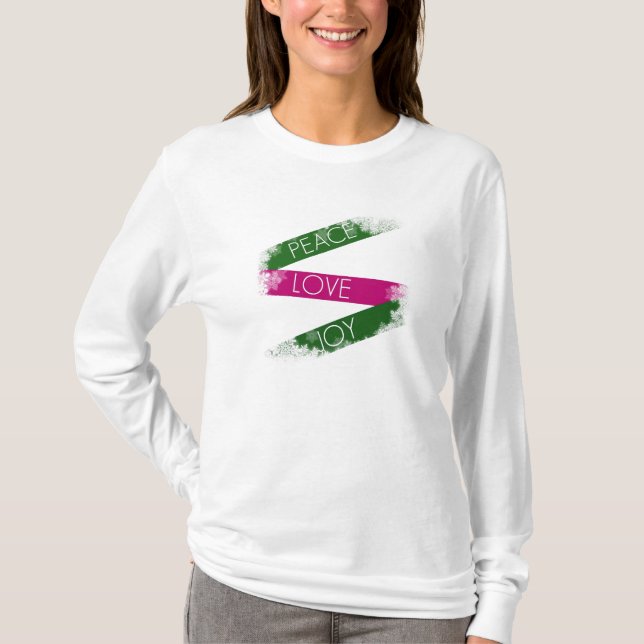 Christmas Peace, Love, Joy Snowflakes Tee (Front)