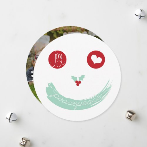 Christmas Peace Love Joy Whimsy Funny Face Photo Holiday Card