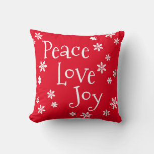 Christmas Peace Love Joy White Snowflake Throw Pillow