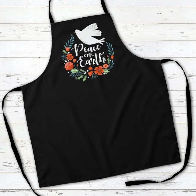 Christmas Peace on Earth Baking Apron (a stylish Christmas holiday apron with the words, peace on earth, and a dove.)