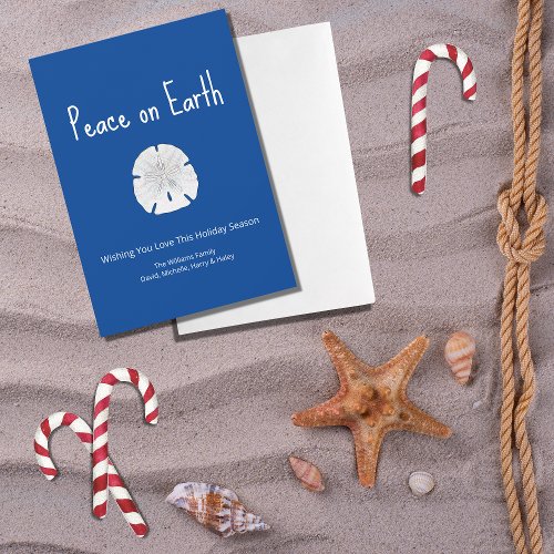 Christmas Peace on Earth Beach Sand Dollar Blue Holiday Card