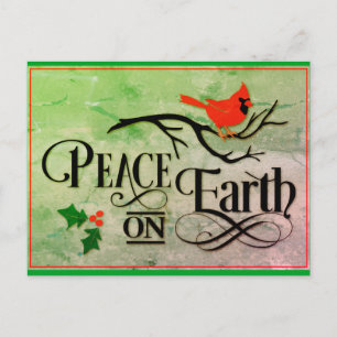 Christmas Peace on Earth Cardinal Watercolor Postcard