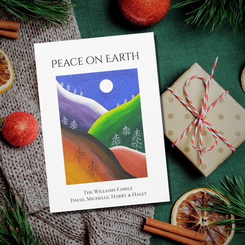 Christmas Peace on Earth Colorful Winter Folk Art Holiday Card