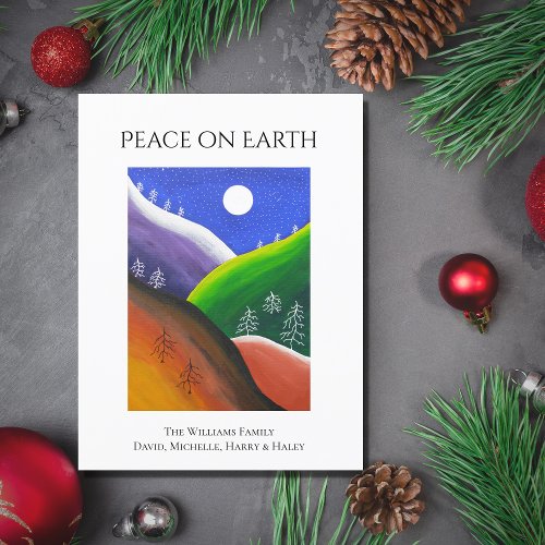 Christmas Peace on Earth Colorful Winter Folk Art Holiday Postcard