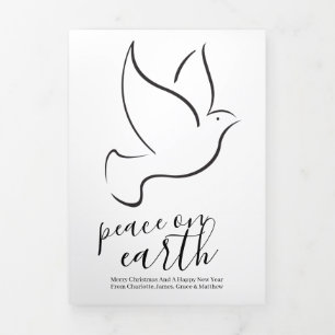 Christmas Peace on Earth Dove Personalized Tri-Fold Holiday Card