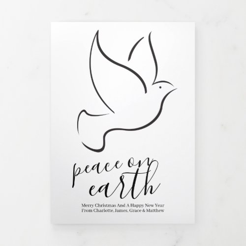 Christmas Peace on Earth Dove Personalized Tri_Fold Holiday Card