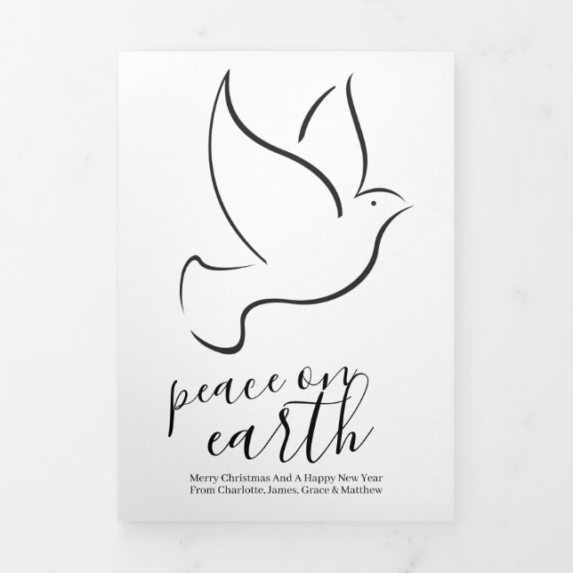 Christmas Peace on Earth Dove Personalized Tri-Fold Holiday Card (Cover)