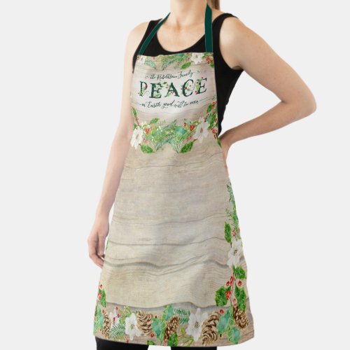 Christmas Peace on Earth Family Rustic Floral Leaf Apron