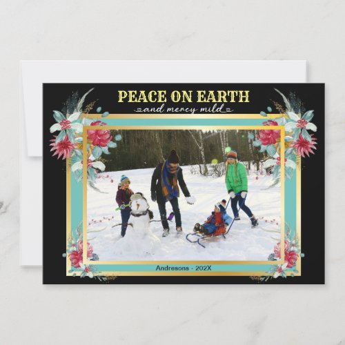 Christmas Peace on Earth Floral Family Photo Invitation