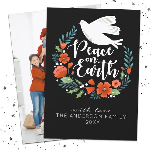 Christmas Peace on Earth Script Holiday Photo Card