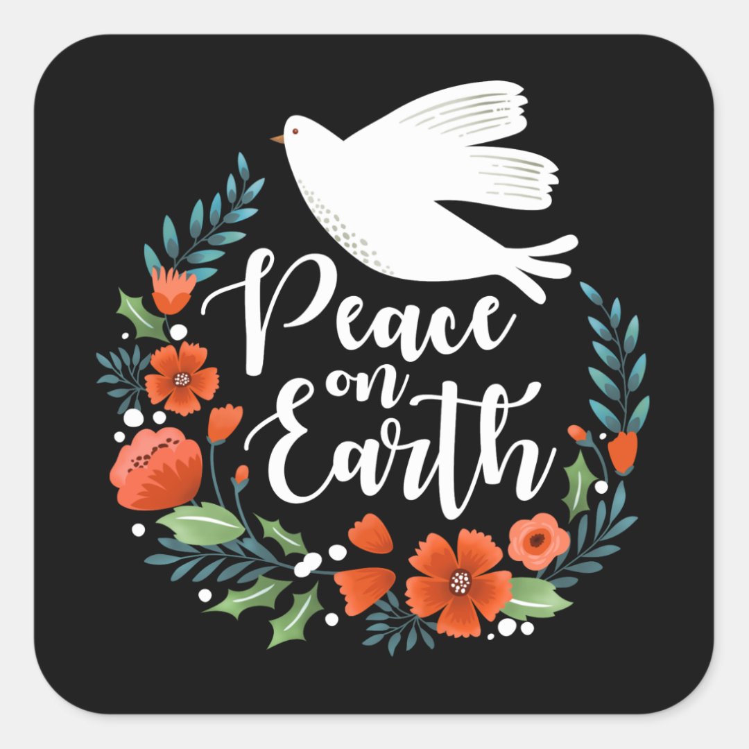 Christmas Peace on Earth Script Square Sticker | Zazzle