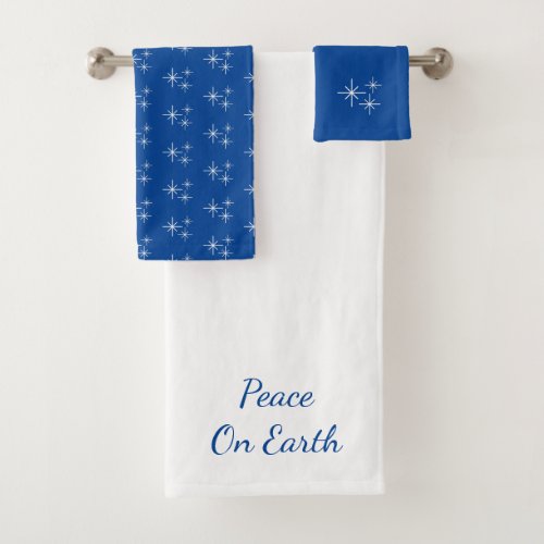 Christmas Peace on Earth Snowflakes Blue White  Bath Towel Set