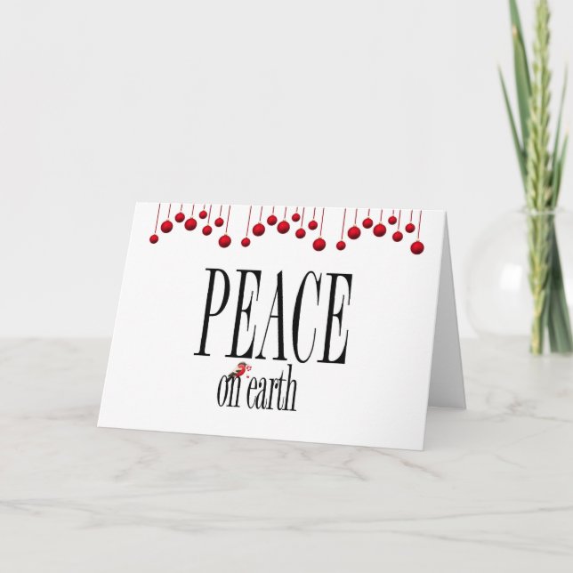 Christmas Peace on Earth with Red Baubles Holiday Card (Front)