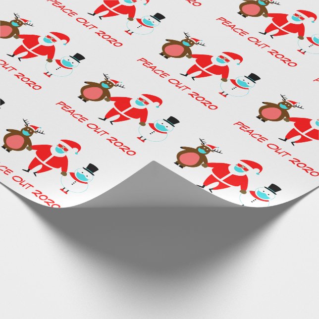Christmas Peace Out 2020 Black Santa Face Mask Wrapping Paper (Corner)