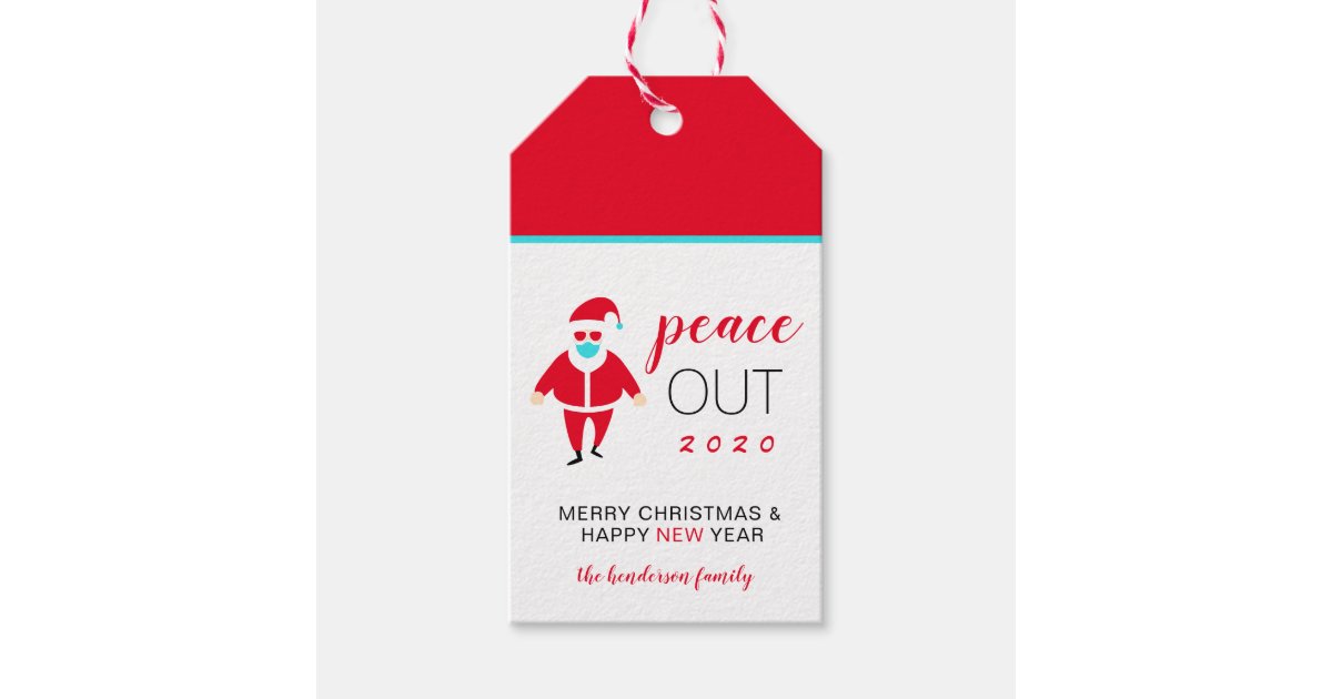 Christmas Peace Out 2020 Funny Santa in Face Mask Gift Tags | Zazzle