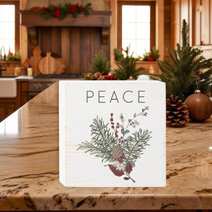 Christmas Peace Rustic Greenery Wooden Box Sign