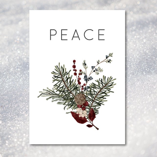 Christmas Peace Rustic Minimal Holly Greenery Holiday Card (Christmas Peace Rustic Minimal Holly Greenery Holiday Card)