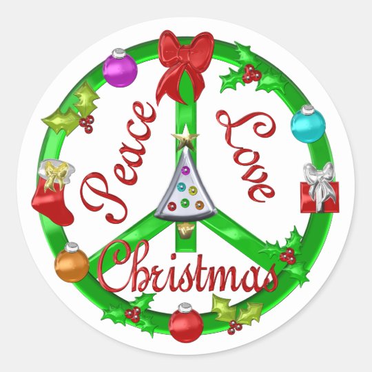 Christmas Peace Sign Classic Round Sticker