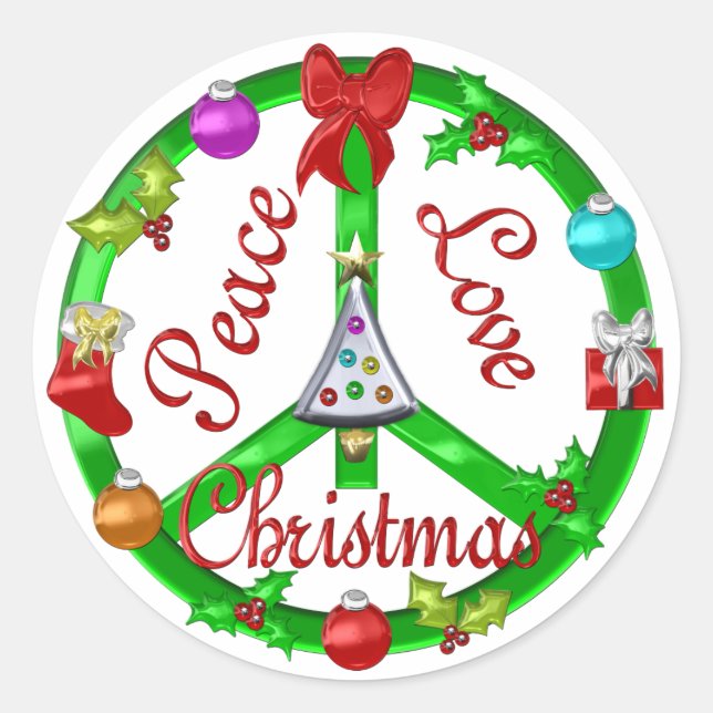 Christmas Peace Sign Classic Round Sticker (Front)