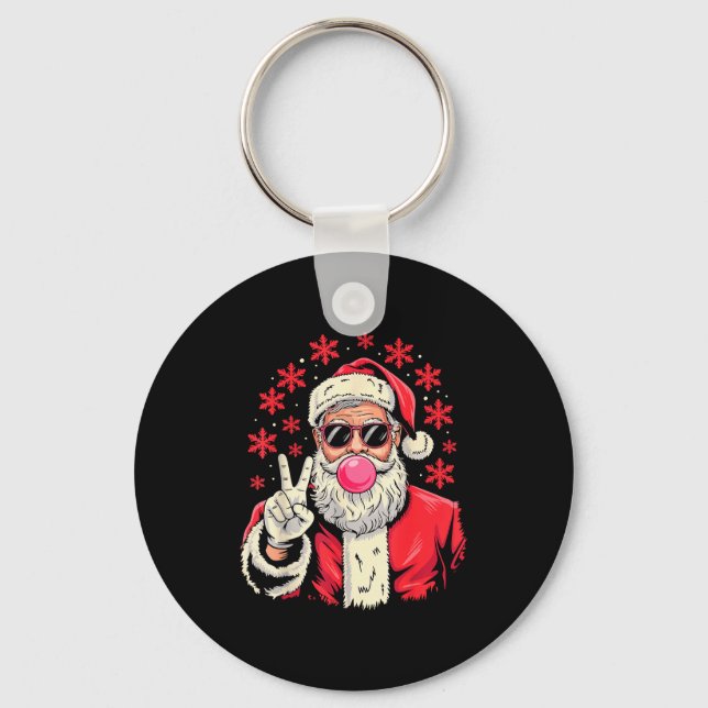 Christmas Peace Sign Hand Santa Claus Nk Bubble Gu Keychain (Front)