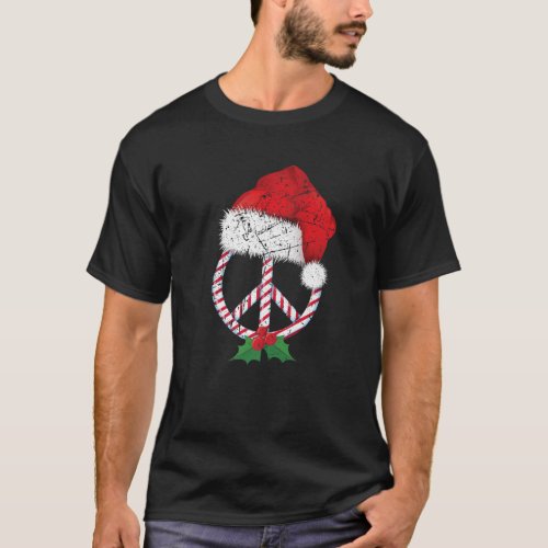 Christmas Peace Sign Santa Xmas Wreath Hippie Cand T_Shirt