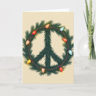 Christmas Peace Sign Wreath Lights Card