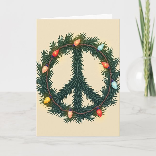 Christmas Peace Sign Wreath Lights Card (Front)