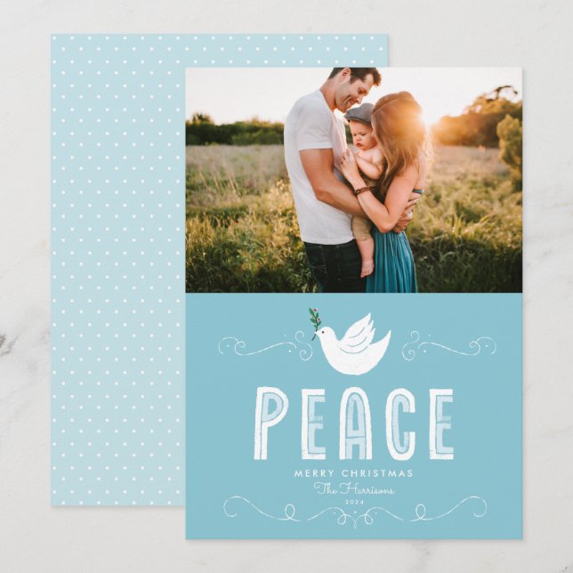 Christmas Peace Single Photo Holiday Card (Front/Back)