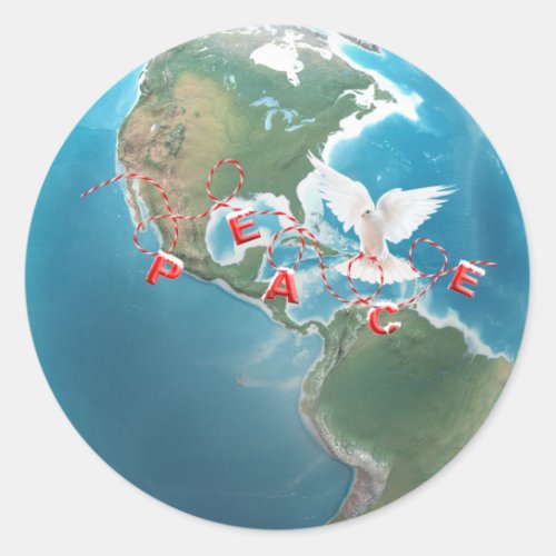 Christmas PEACE White Dove on Globe  Classic Round Sticker