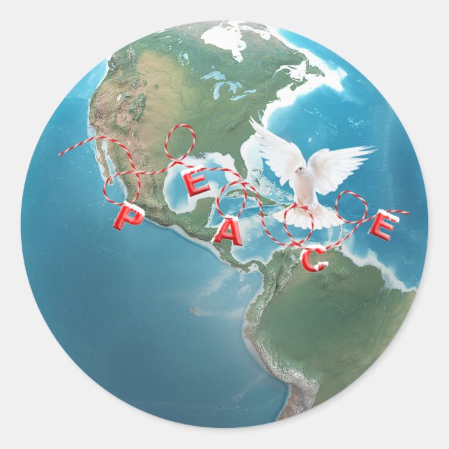 Christmas PEACE White Dove on Globe  Classic Round Sticker (Front)