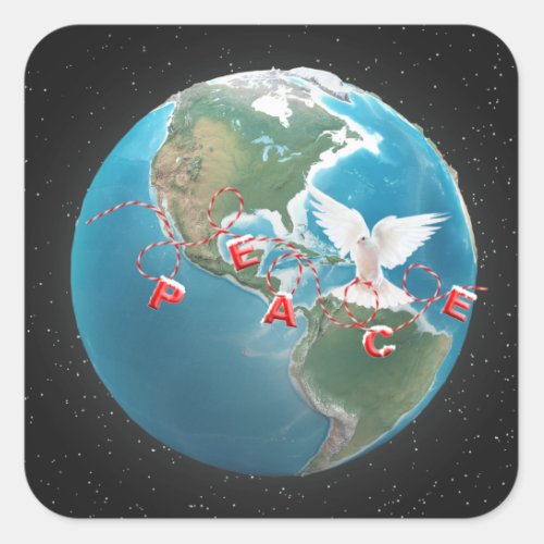 Christmas PEACE White Dove on Globe Square Sticker