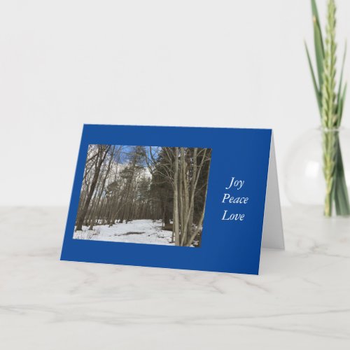 Christmas Peace Winter Woods Scene Blue Holiday Card